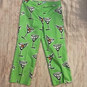 Vibrant Green Martini Print Capris